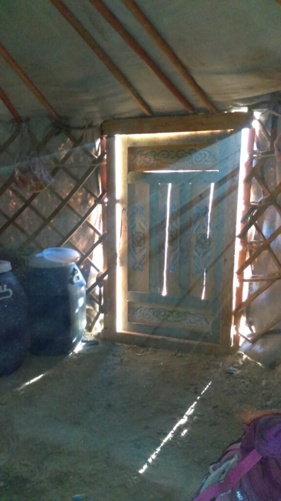 Yurt Sun shining through Mongolian yurt door